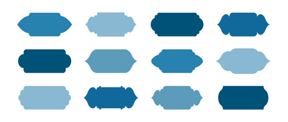 Obraz premium Islamic mosque shapes. Muslim doors, gates and windows. Ramadan kareem frames. Set of blue arabic borders. Vector illustration isolated on white background.