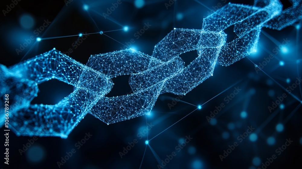 Aufkleber Wide view of digital screen with blockchain patterns, symbolizing the digital future of finance with side empty space for text