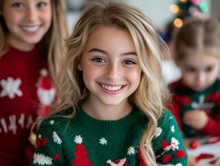 Cheerful Girl in Christmas Sweater