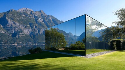Naklejka premium Modern Glass Building Reflecting Surrounding Nature