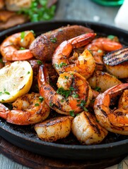 Sizzling Grilled Seafood on a Hot Plate