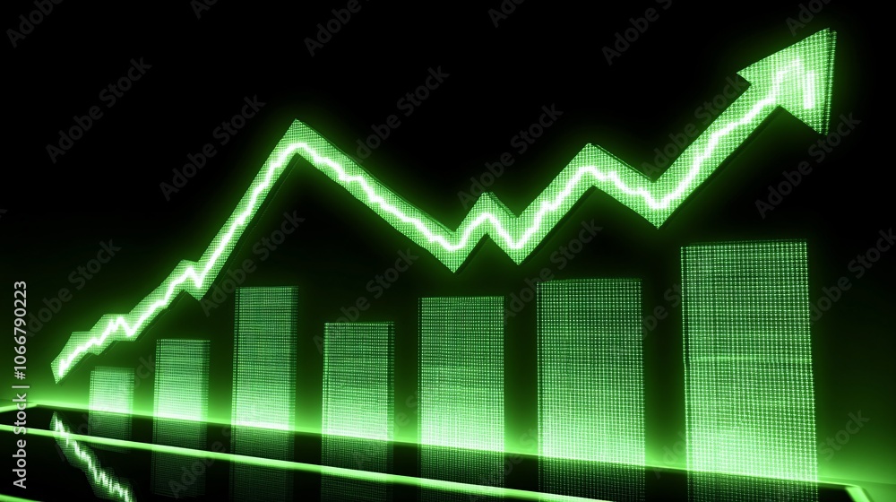 Poster digital chart showing economic growth projections on a tablet, symbolizing future financial planning