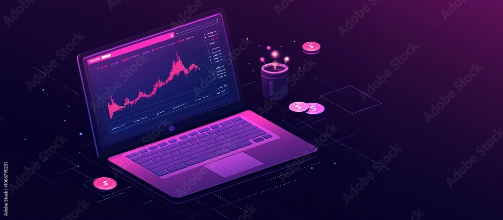 Aufkleber laptop screen with financial charts and cryptocurrency data showing market trends, symbolizing inves