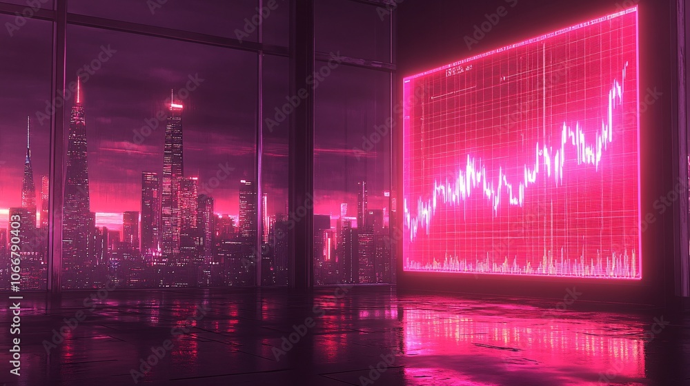 Poster Laptop screen with financial charts and cryptocurrency data showing market trends, symbolizing investment and finance with side empty space for text