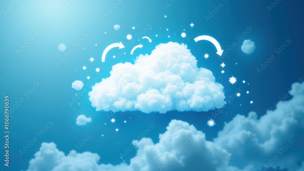 Poster a dynamic and colorful cloud with rays of light emanating from behind, symbolizing a successful cont
