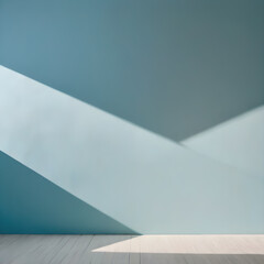 Interior of modern bright room with blue wall and white wooden floor