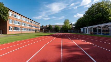 Red Running Track at a School Campus