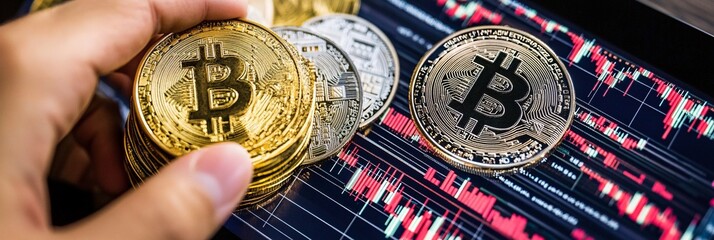 Close-up of hands on a tablet showing global financial trends and cryptocurrency values, symbolizing the modern investor's tools in digital finance with empty space for text