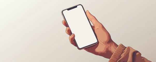 Animated illustration of a hand holding an iPhone with blank white screen for app presentation