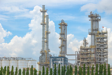 Fuel oil and gas petroleum building with distillation columns, Crude oil refinery process plant...