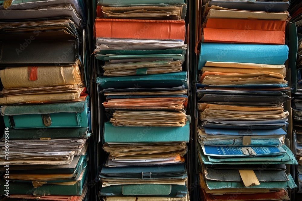 Aufkleber a stack of binders and files. this photo illustrates the concept of organizing and storing informati