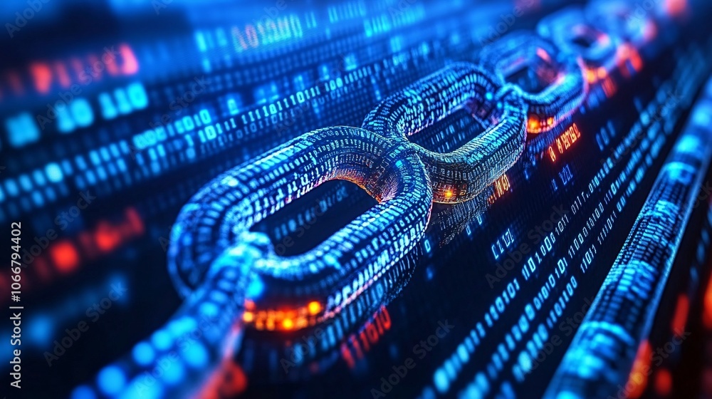 Aufkleber Close-up of a laptop screen showing blockchain networks and cryptocurrency values, illustrating digital finance and technological advancement in modern investments with empty space for text