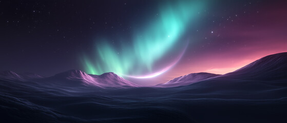 Aurora Borealis Over Mountain Landscape at Twilight


