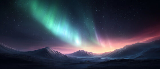 Fototapeta premium Aurora Borealis Over Mountain Landscape at Twilight