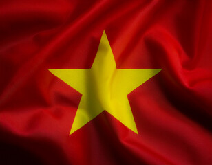 Vietnam flag waving in the wind. Close up of Vietnam banner blowing, soft and smooth silk. Cloth fabric texture ensign background. Use it for national day and country occasions concept