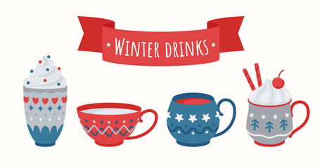 Winter drinks set with ribbon