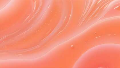Peach fuzz background, trend color. Close-up colorful liquid textured.
