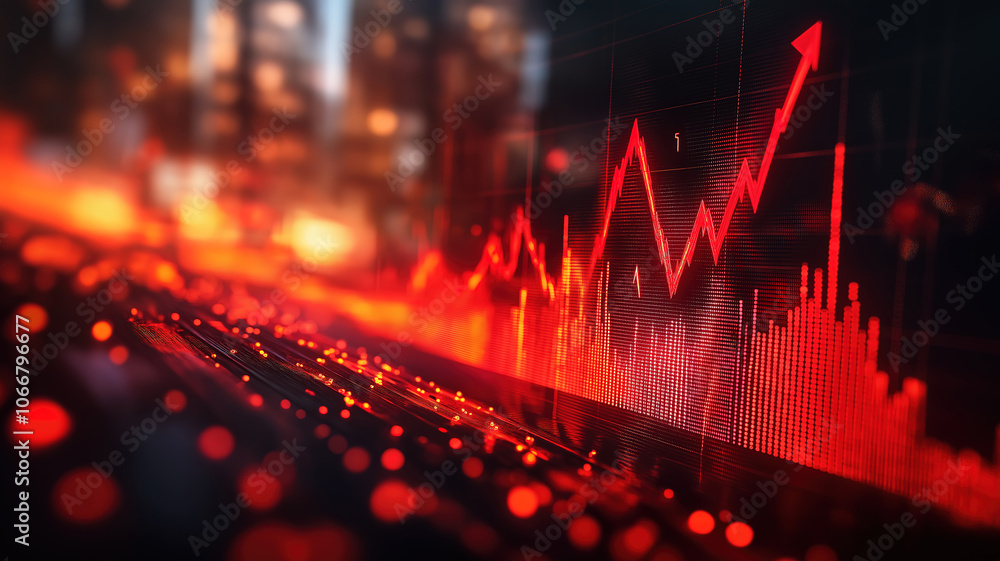 Aufkleber visual representation of declining business growth with a striking red arrow on abstract design