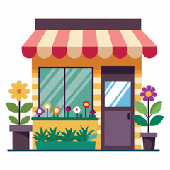flower shop with awning on white background