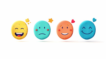 set of colorful 3d emoji faces showing different emotions in playful cartoon style on white background