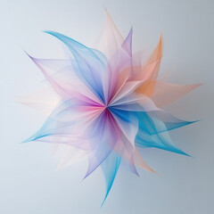 small elegant star made from thin, delicate lines in soft pastel colors, creating serene and...