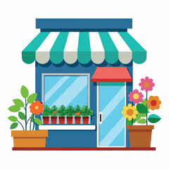 Obraz premium flower shop with awning on white background