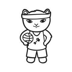 Basketball Player Cat  T-shirt Coloring Transparent Vector Cute Illustration