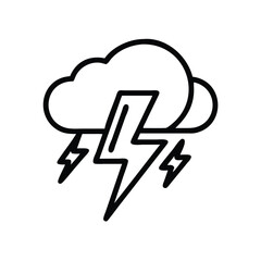 Thunderstorm Cloud Icon with Lightning Bolts, Black outline icon of a storm cloud with multiple lightning bolts, symbolizing thunderstorm, weather alert, and severe conditions in a minimalist style.
