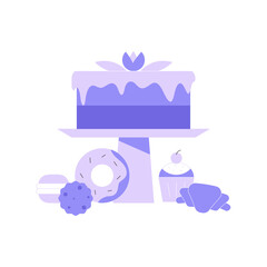 Cake And Pastry Display In Flat Vector Illustration Symbolizing Celebration, Sweet Treats, And Dessert Variety, Isolated On White Background