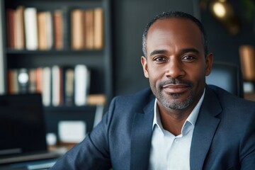 Middle-aged Black man smiling in office environment