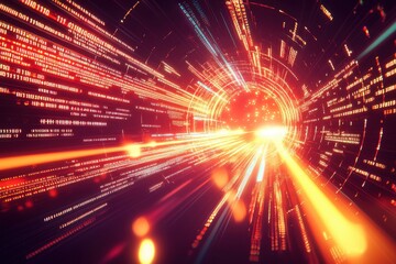 Fototapeta premium A dynamic visual representation of speed and technology, featuring vibrant light streaks and abstract data patterns.