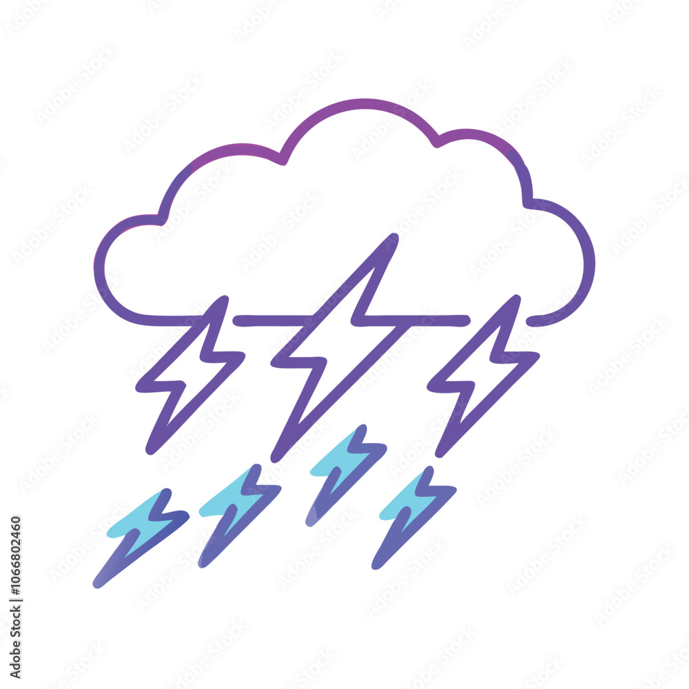 Wall mural gradient thunderstorm cloud icon with lightning, stylized gradient icon of a cloud with multiple lig
