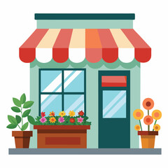 Obraz premium flower shop with awning on white background