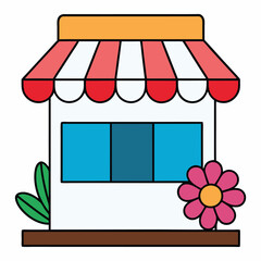 flower shop with awning on white background
