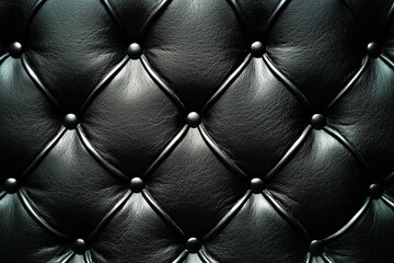A close-up of a black tufted leather surface, showcasing its texture and design.