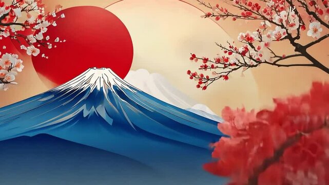 梅モチーフの日本の美しい紅白風景年賀状