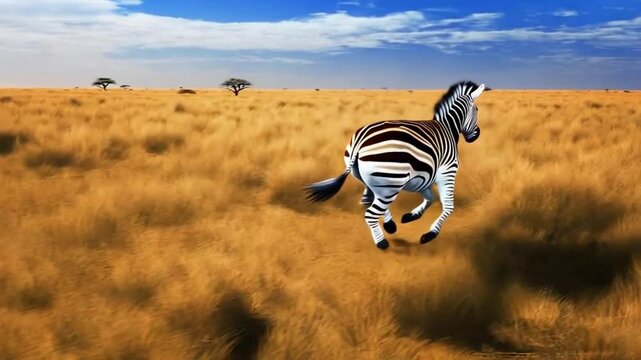 zebra running in the savannah