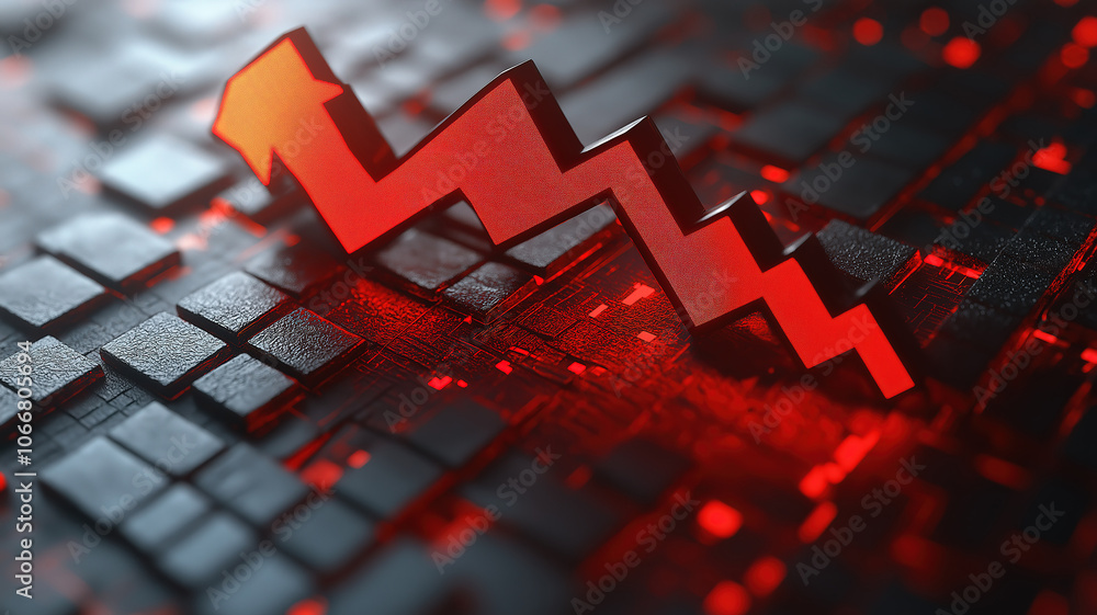Poster understanding the impact of recession on investment with a down arrow chart in a red inflation