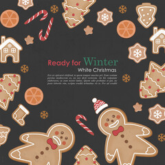 Christmas Pattern Background With Gingerbread Cookies