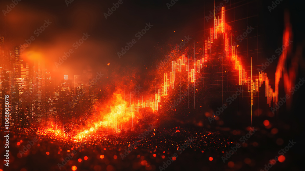 Poster understanding the relationship between economic crisis and falling stock charts in the context of bu
