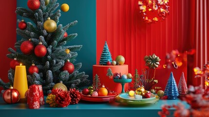Eye-catching Christmas celebration with a modern twist, showcasing vibrant colors and unique decorations