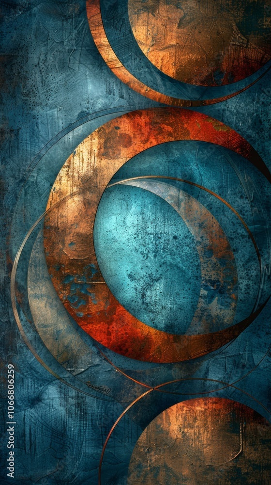 Poster intricate abstract design featuring flowing rose-gold lines set against a lush teal-blue backdrop wi