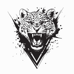 Leopard Roaring Head Silhouette Vector Design Stock Vector isolated on white background.
