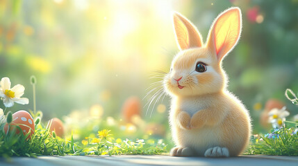 adorable Easter bunny on pastel background	Easter spring spirit