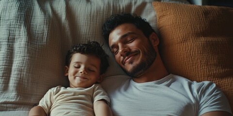 Family Moment: A Father and Son Sharing a Cozy Bedtime