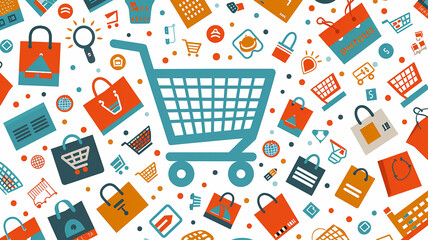 shopping cart symbol on a white background, flat graphics, time for discounts and shopping in the supermarket and online