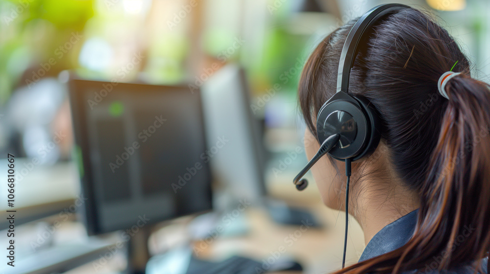 Poster support center. online consultants help clients in chats and calls. call center operators working in