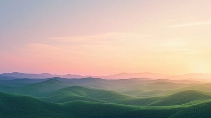 Rolling hills and countryside under a soft sunset, creating a peaceful travel background