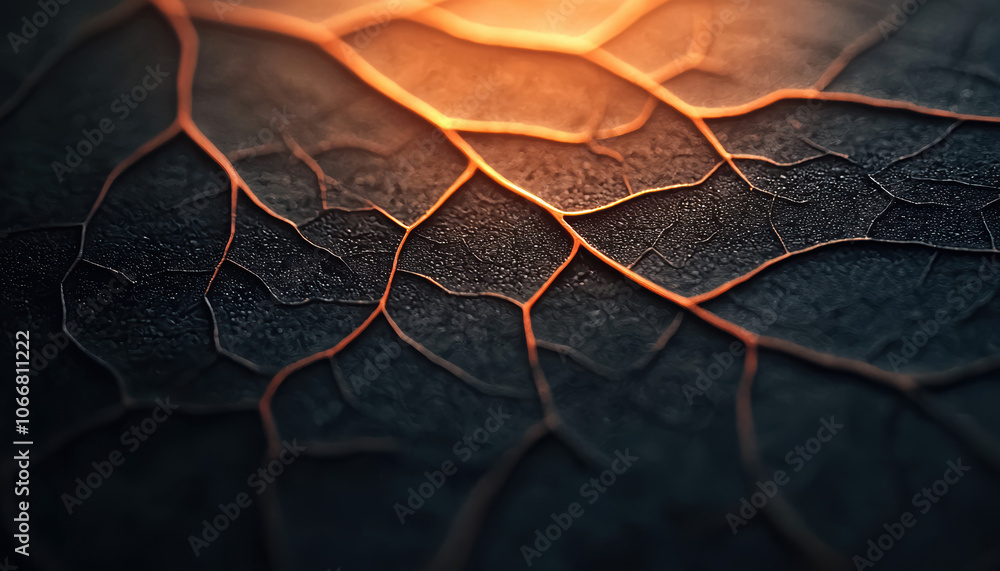 Poster a close-up of textured organic material with intricate lines, illuminated by a warm light, creating 