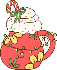 Retro Mexican Christmas drinks Jarrito Doodle Cartoon